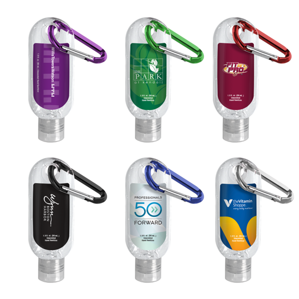 1.9 oz. Clear Sanitizer in Clear Bottle with Carabiner